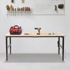 Height Adjustable Workbench, Workbench with Power Outlets, Heavy-Duty Work Table