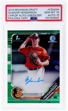 Gunnar Henderson 2019 Bowman Draft Chrome 1st Auto Green /99 RC PSA 10 / 10 🔥