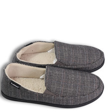 NEW Men's Memory Foam Slippers XXL 13-14 Gray Plaid Indoor/Outdoor Comfort