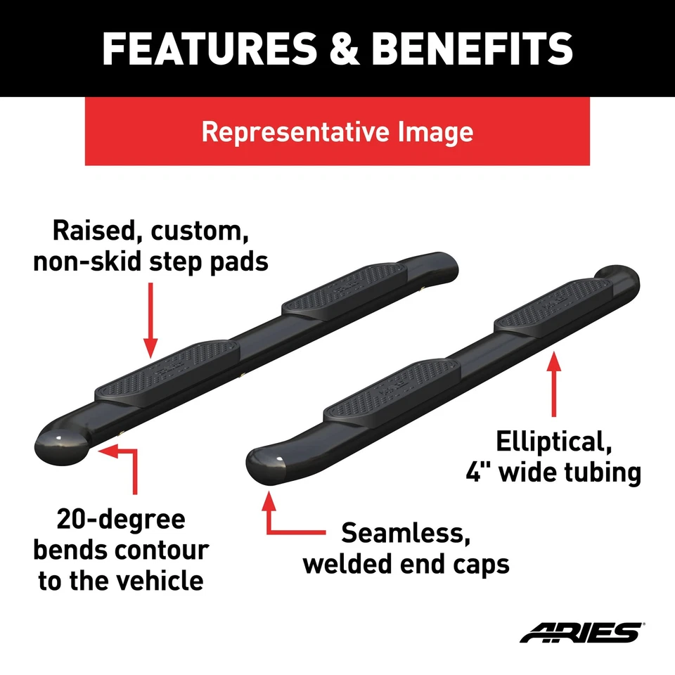 Aries 4" Black Oval Nerf Bar for 99-13 Silverado/Sierra 1500/2500/3500 Extended Foto 4 de 4