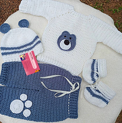 1-12 Months Handmade Crochet Baby Boy Outfit Sweater Hat Booties Blue White