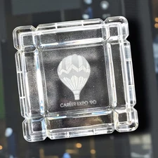 Vintage 1990 Career Expo Crystal Trinket Box Hot Air Balloon Etched Lid 3.75"
