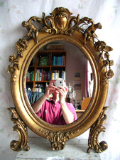 Frankreich Louis XV 1850 Standspiegel Wandspiegel Holz Stuck Gold Rosen Putti