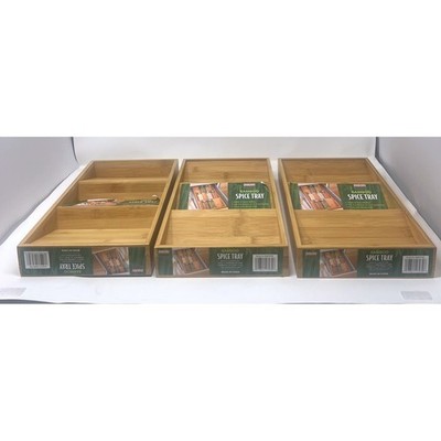 3 Seville Classics 3 Tier Bamboo Wood Spice Rack Cabinet Drawer Tray Organizers