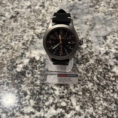 NEW Timex TW4B01900 Men's Indiglo Expedtion Scout Black Dial Leather Band Watch