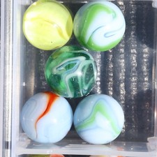 HTF Lot 5 Marbles Alley Peltier MIBs M- to M Green Blue Swirl Wirepull Crossthru