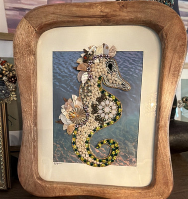 bijoux Box Art Handcrafted Seahorse Wall Hanging with Beads, Shells, jewelry