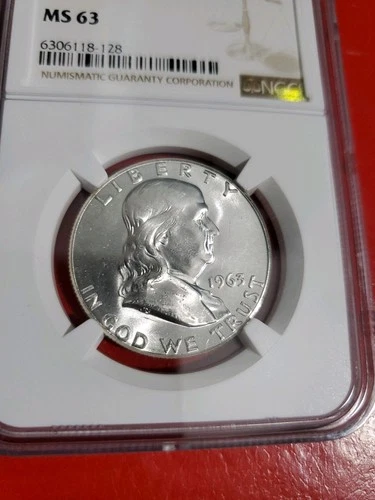1963 .90% Silver Benjamin Franklin Half Dollar Coin MS63 NGC Sealed Beautiful.