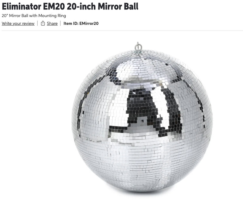 Eliminator EM20 20-inch Mirror Ball (Disco Ball)