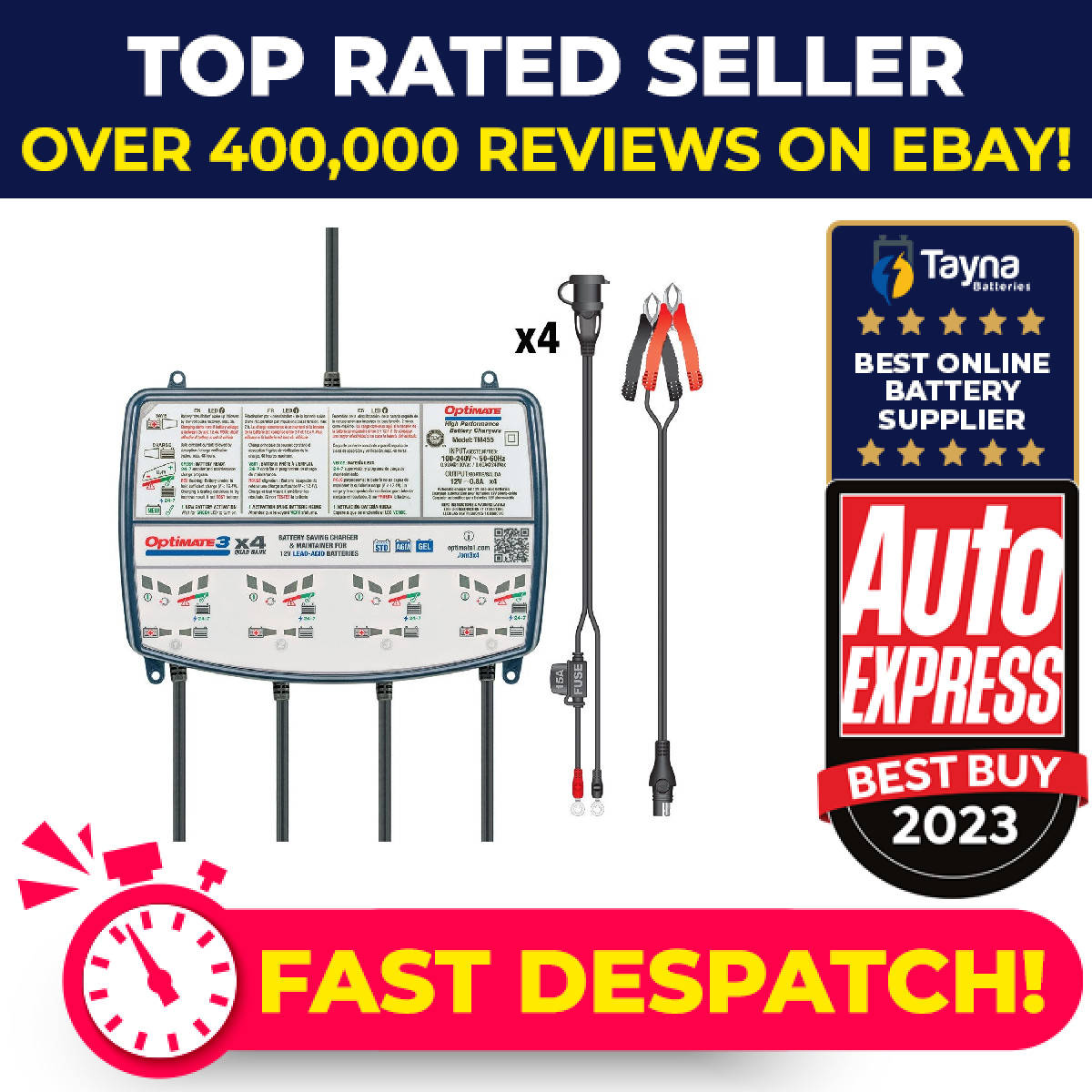 Optimate 3 X4 Quad Bank 12V 0.8A  Motorcycle Battery Charger & Optimiser