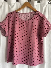 Shein Pink / Mauve Polka- Dot Blouse with Shoulder Buttons Women's Size Large