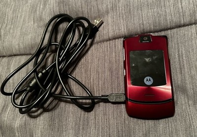 Motorola RAZR V3m Red Flip Phone w/ Charger Vintage Cell Read Desc