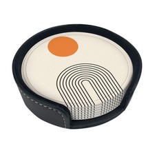 Abstract Boho Simple Minimalist Modern Coasters for Drinks Round Leather Coas...