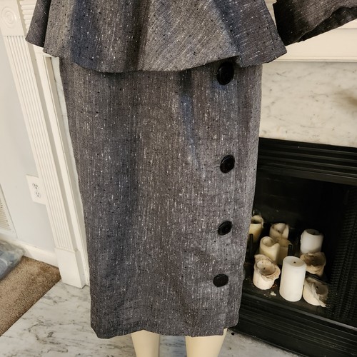 Vintage 80s Gray Pencil Peplum Dress 80s does 50s Marled Retro Size 12 - Picture 6 of 8