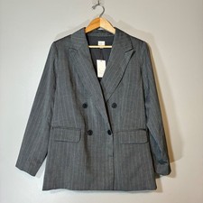 A New Day Womens Grey Pinstripe Double Breasted Blazer Jacket Size S NWT