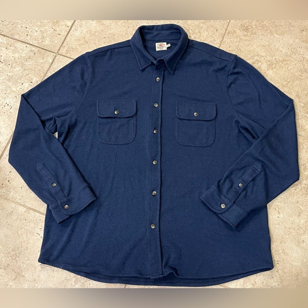 Faherty Navy Blue Performance Soft Button Up Long… - image 1