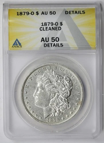 1879-O Morgan Dollar $1 AU 50 Details Cleaned ANACS