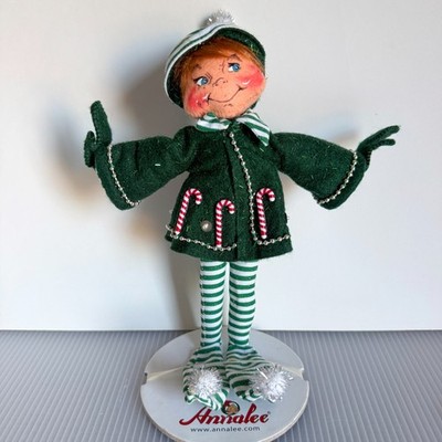 Annalee 2006 Green Candy Cane Christmas Elf 8'' Posable Pixie Doll