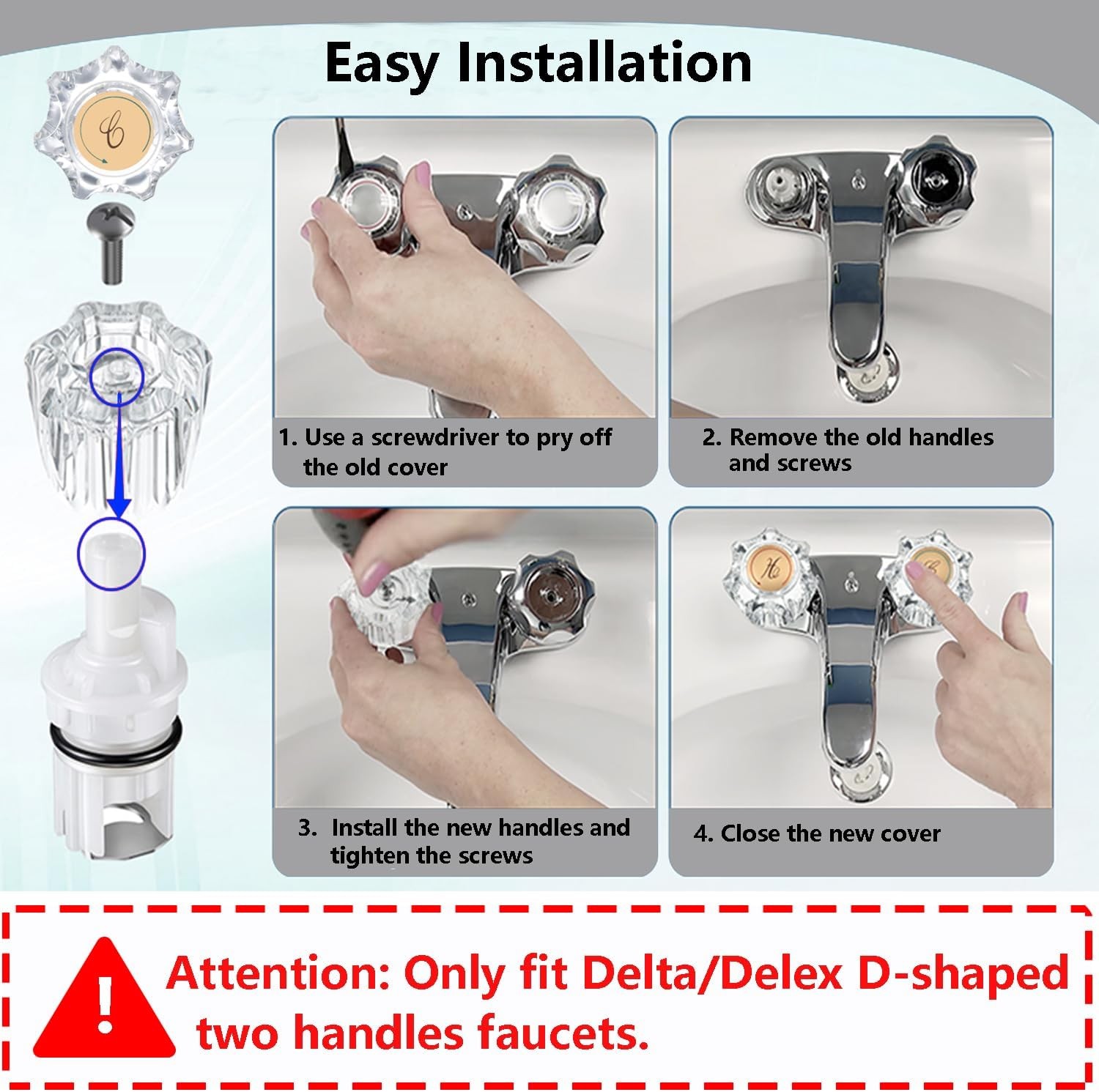 Bathroom Faucet Handles,Bathtub Shower Knob Replacement, Hot and Transparent 