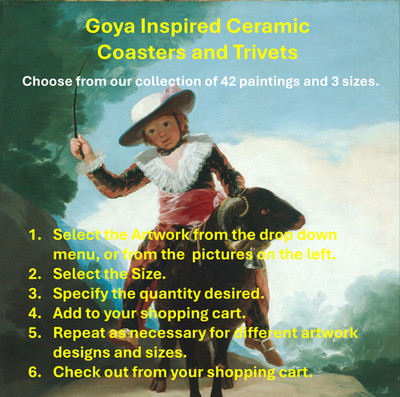 Goya Inspired Ceramic Coasters/Trivets, Fine Art Décor, Artistic Home Accents.
