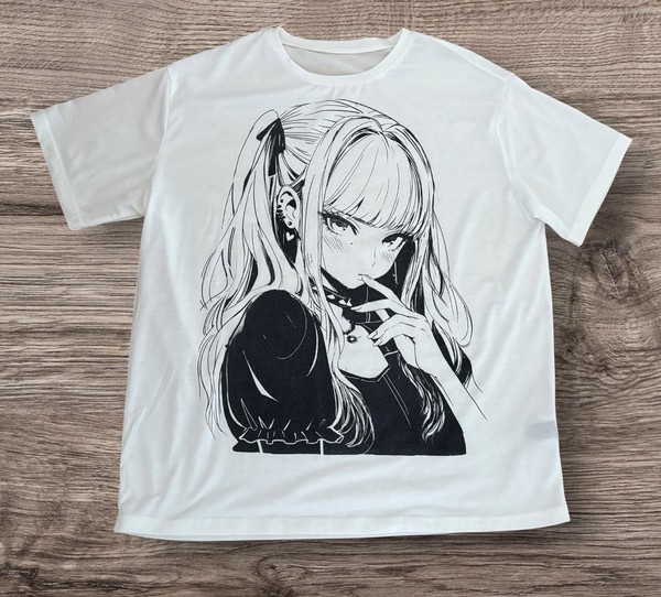 Romwe Anime Girl White T-Shirt Top Tee (M) 12/14 Oversized (K8) Cute Goth Art