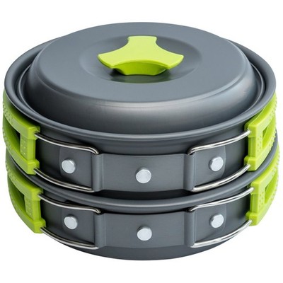MalloMe Camping Kochgeschirr Mess Kit, 1 Liter Topf, grau und grün 