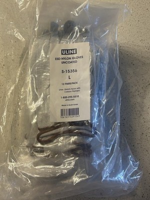 Uline S-15356 ESD Nylon Gloves Uncoated L 12 PAIRS / PACK