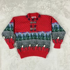 Maria Laami Finland Sweater Kids 110 EU, 4-5 US Red Merino Wool Nordic Hand Made