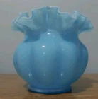 Vintage 40s Fenton Melon Ruffled Top Light Blue Overlay 5 1/2" Vase
