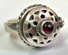 Vintage Sterling Silver Garnet Pillbox Secret Compartment Ring