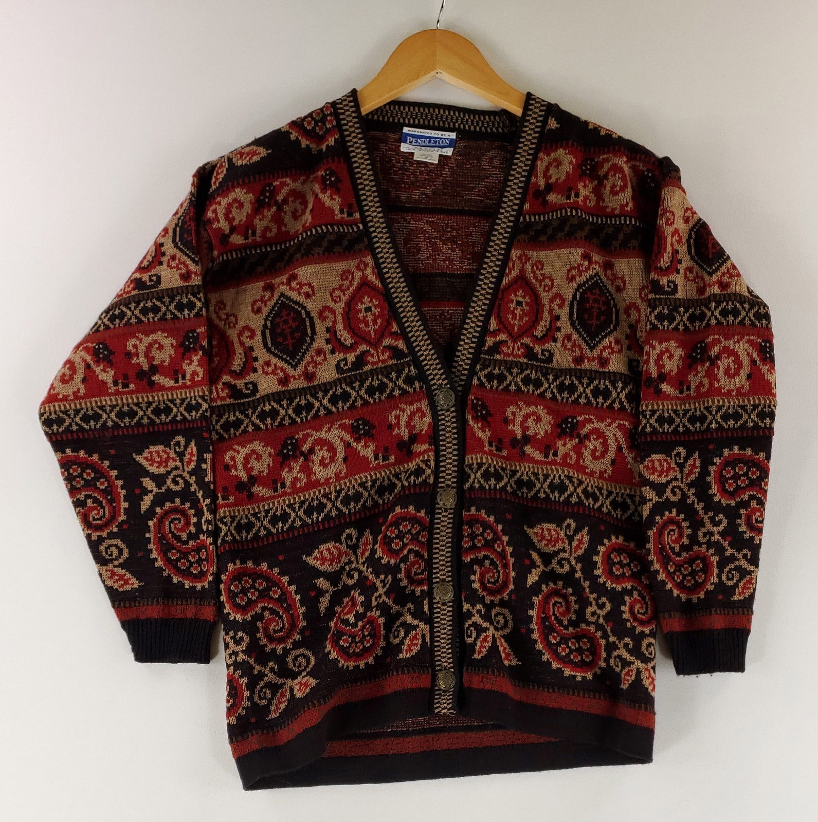 Pendleton Sweater Cardigan Patterned Brown Red Bl… - image 1