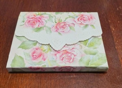 Carol Wilson Fine Arts Floral Pink Roses Embossed Blank Cards Envelopes (10)