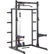 GM2 Half Power Rack Squat Cage with Cable Pulley System Home Gym Storage Spotter
