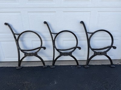 1939 Antique Art Deco Cast Iron Bench Legs New York World Fair Round Arm Rest