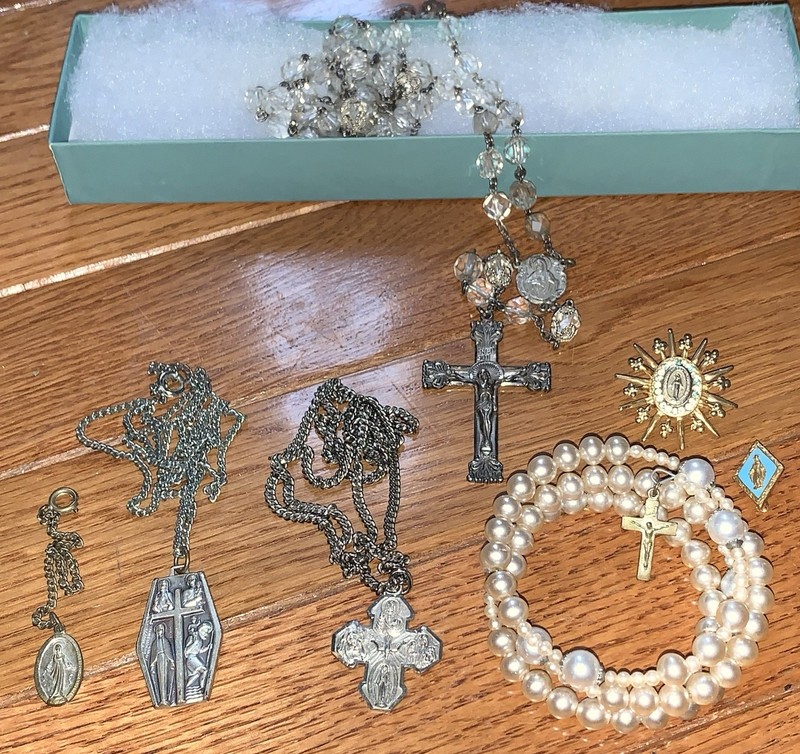 Vintage Sterling Rosary Sterling Cross, Chain Catholic Lot