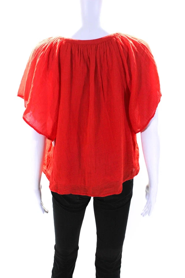 Blusa cuadrada de terciopelo para mujer con cuello en V mangas cortas de algodón talla XS Foto 3 de 4