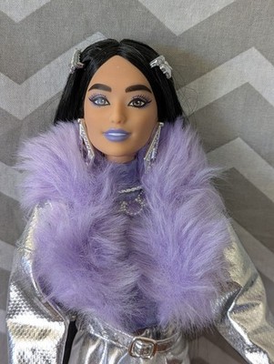 2021 Barbie Extra Doll #15 Black Hair Articulated Purple & Silver