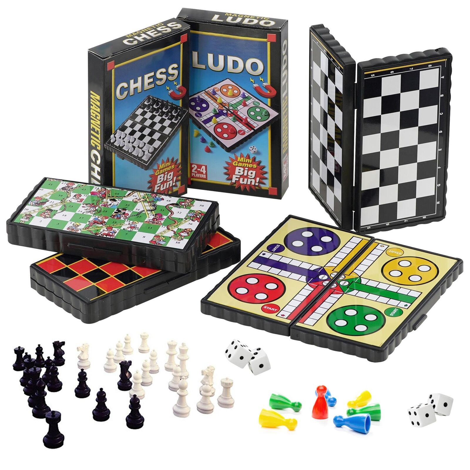 MINI POCKET MAGNETIC GAME SET CHESS, DRAUGHTS, SNAKE, CHEQUERS [666  Store]