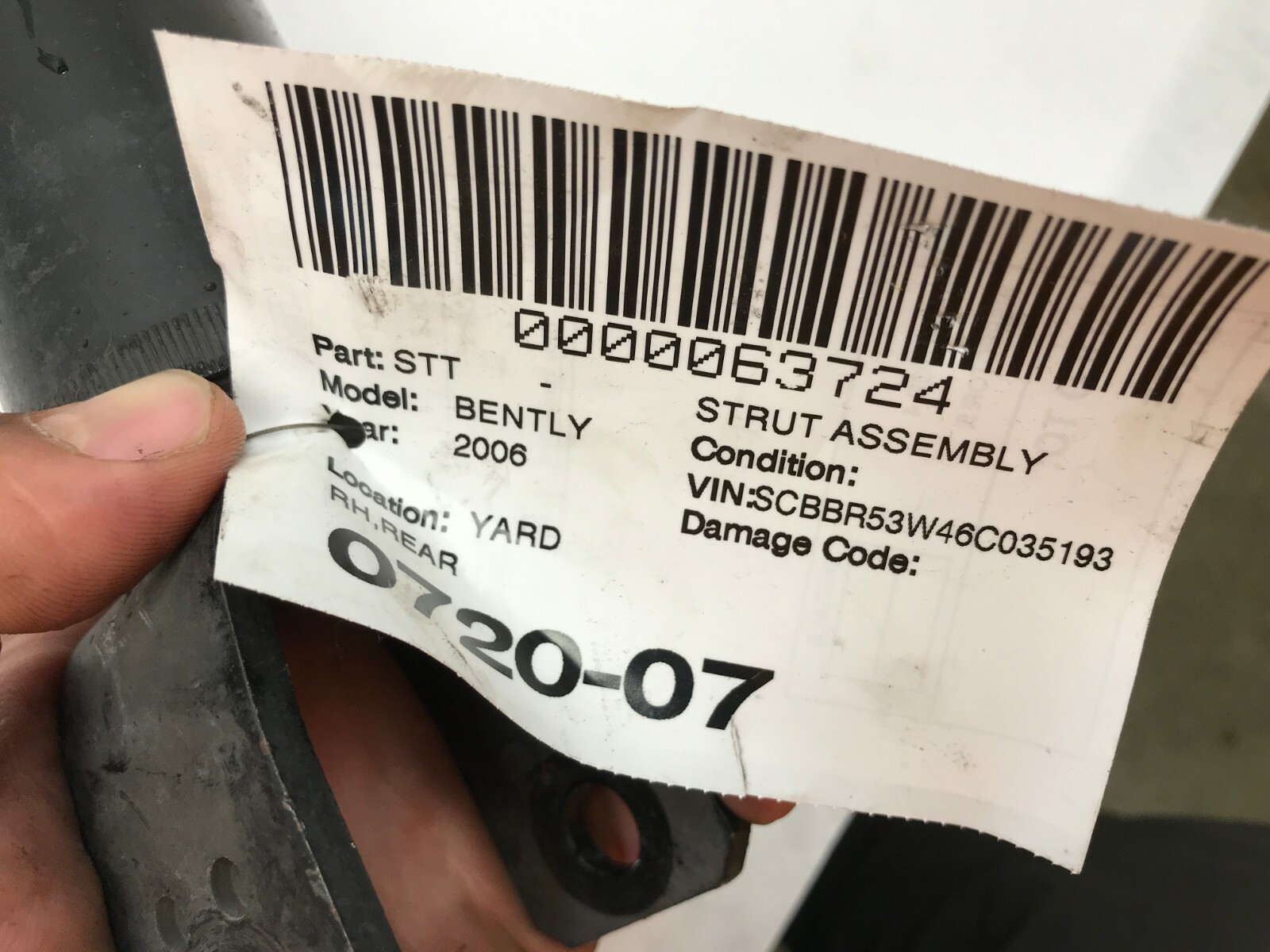 06-12 BENTLEY CONTINENTAL FLYING SPUR AIR SHOCK REAR RIGHT RH REAR OEM