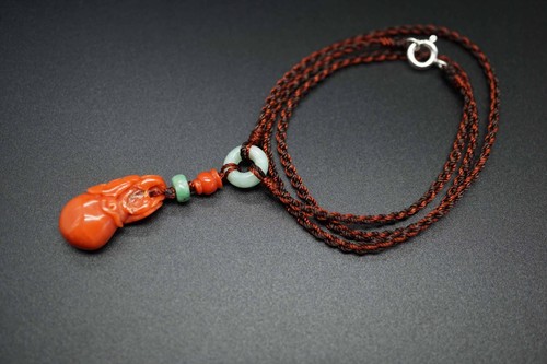 Natural Red Coral Pendant Coral Gourd Charm Carved Coral Pendant Ruyi Coral - Picture 9 of 11