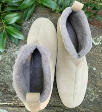 Slippers Sheepskin Slip On High Top Leather Sole Tan Size 36
