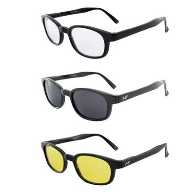3 Pair MotoFrames Lockdown Riding Glasses w/ Black Frame Clear Smoke Yellow Lens