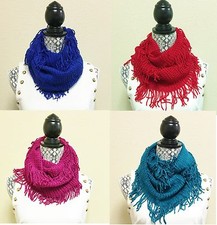 RED+BLUE+MAGENTA+TEAL BLUE,ACRYLIC,FRINGE INFINITY,LOOP SCARF,WRAP,SHAWL,STOLE