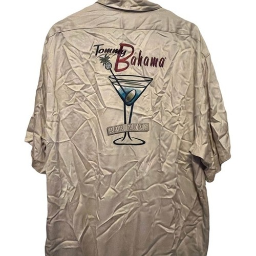 Tommy Bahama polo martini glass bar embroidery tan Hawaiian button up shirt top - Picture 3 of 9