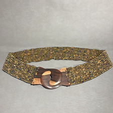 Wood Buckle Boho Belt Vintage Y2K Stretch Multicolor Glass Bead 33 x 2 1/2