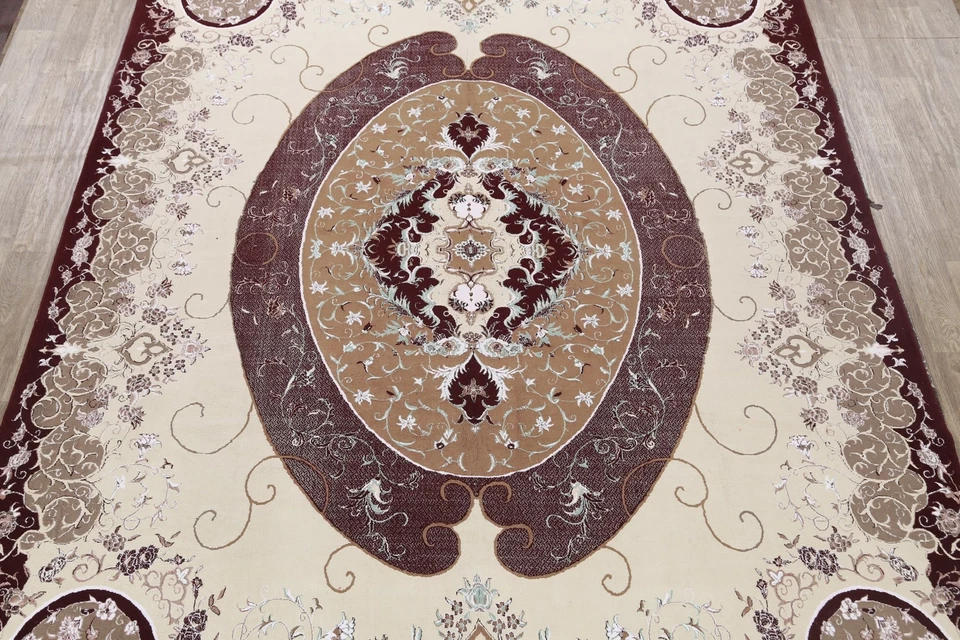 Alfombra turca estilo victoriano marfil Aubusson decoración del hogar alfombra grande 10x13 pies Foto 3 de 4