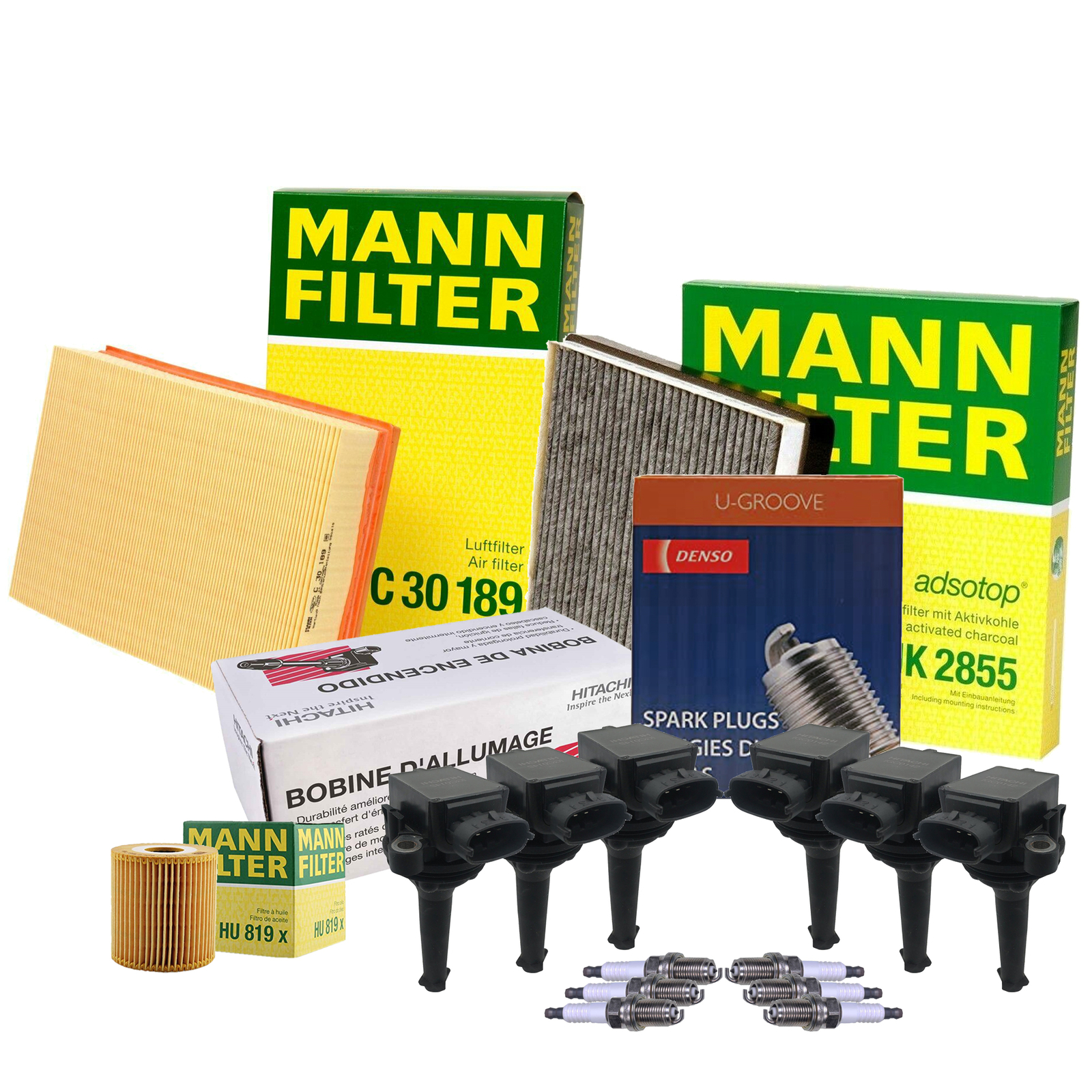 Mann Filters Hitachi 6 Coil Denso 6 DoublePlatinum Spark Plug TuneUp Kit For S80