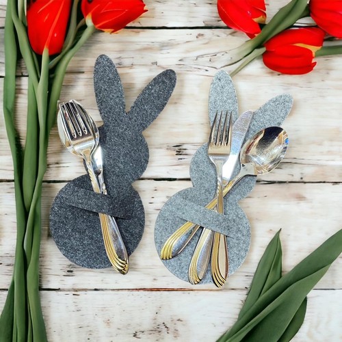 Bestecktaschen Hase aus Filz im 2er Set-Osterdekoration - Bild 4 von 7