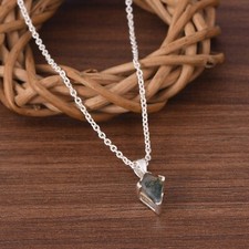 Tiny Kite Shape Pendant Necklace With Moss Agate in 925 Silver For Women's Gift