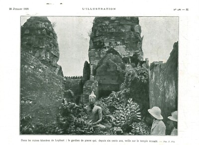 Altes Dokument Khmer Ruinen von Lopburi 1925 aus Zeitschrift